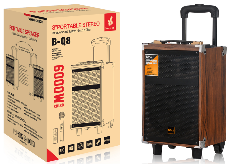 B-Q8 NDR Partyspeaker outdoor with pull rod speaker B-Q8 8 inch 40W NDR AUDIO NDR SPEAKER - Image 1
