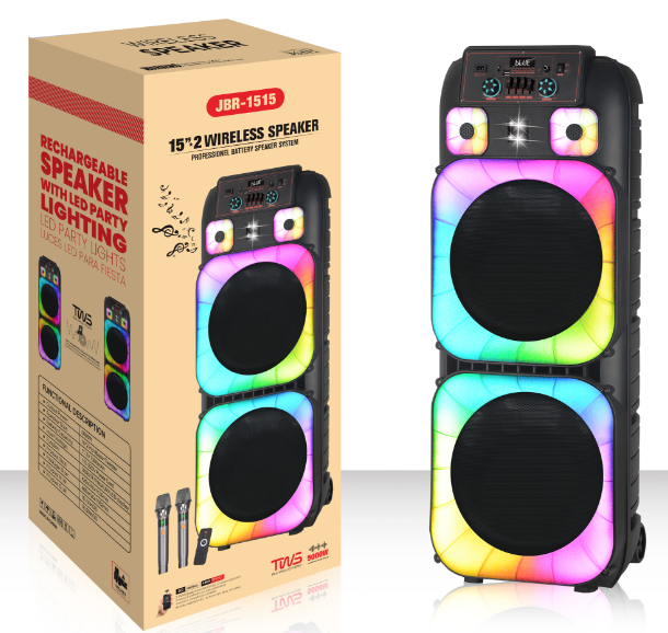 JBR-1515 NDR Partyspeaker outdoor speaker with pull rod brand JBR-1515 2*15 inch 60W NDR AUDIO NDR SPEAKER - Image 1