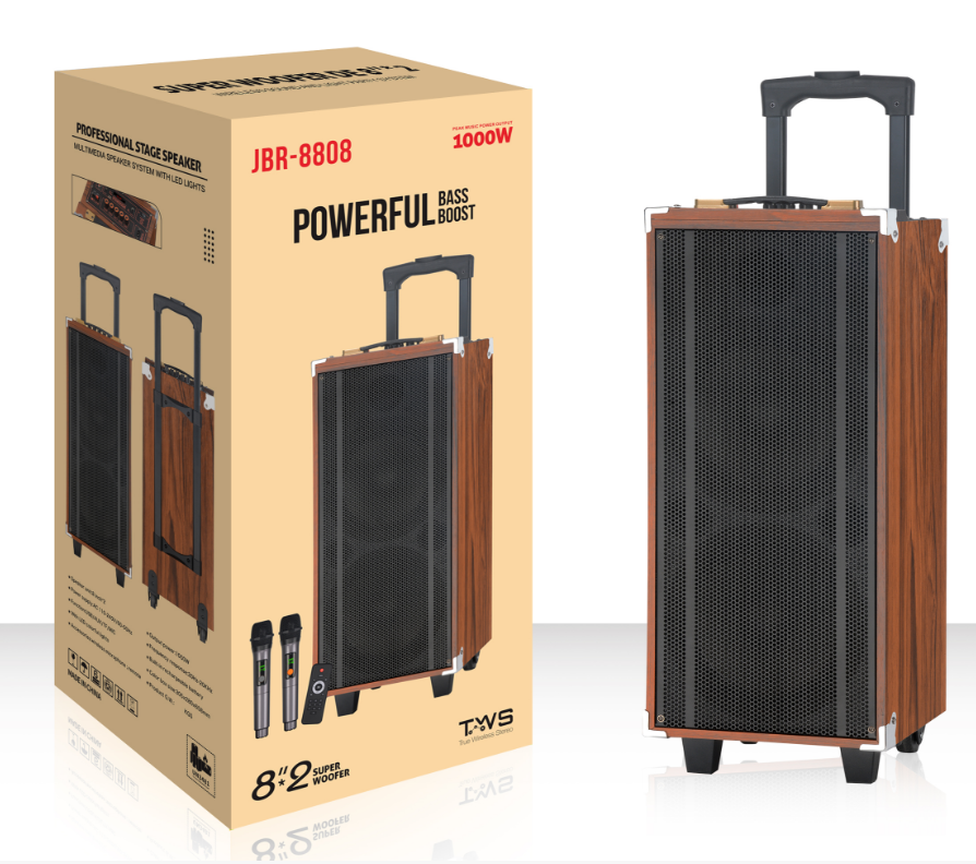 JBR-8808 NDR Partyspeaker outdoor speaker with pull rod brand JBR-8808 2*8 inch 50W NDR AUDIO NDR SPEAKER - Image 1