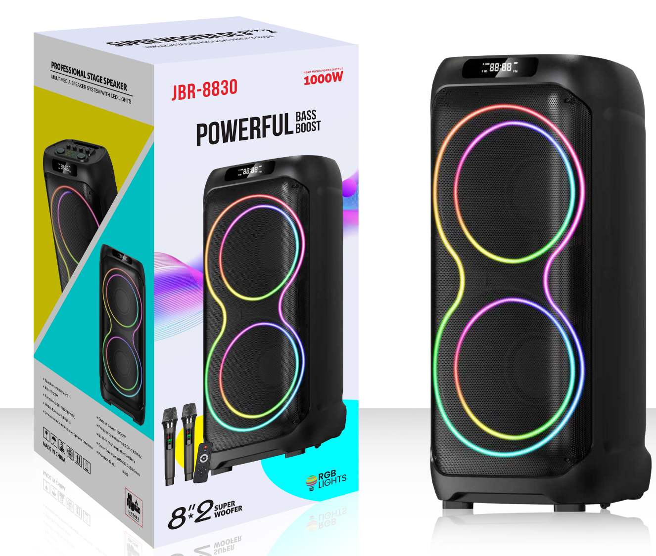 JBR-8830 NDR Partyspeaker outdoor speaker with pull rod brand JBR-8830 2*8 inch 50W NDR AUDIO NDR SPEAKER - Image 1