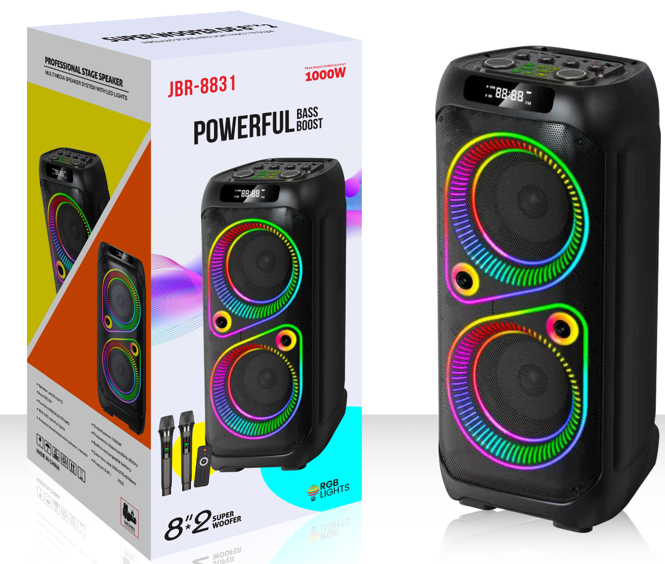 JBR-8832 NDR Partyspeaker outdoor speaker with pull rod brand JBR-8832 2*8 inch 50W NDR AUDIO NDR SPEAKER - Image 1