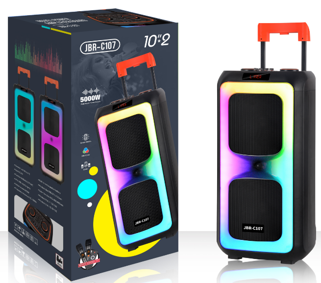 JBR-C107 NDR Partyspeaker outdoor speaker with pull rod brand JBR-C107 2*10 inch 60W NDR AUDIO NDR SPEAKER - Image 1
