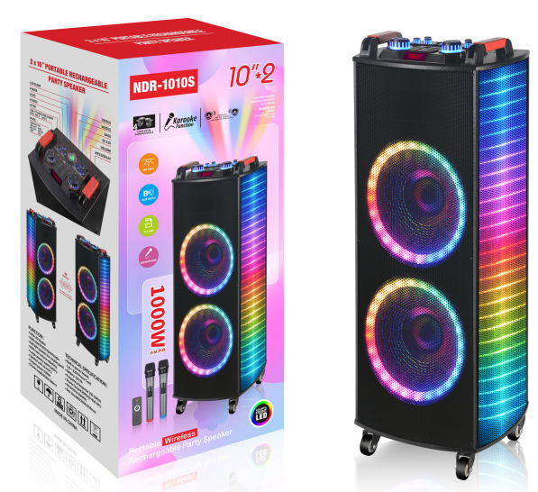 NDR-1010S NDR Partyspeaker outdoor speaker with pull rod NDR-1010S 2*10 inch 60W NDR AUDIO NDR SPEAKER - Image 1