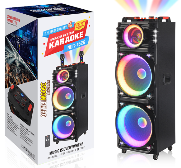 NDR-1526 NDR Partyspeaker outdoor speaker with pull rod NDR-1526 2*15inch 100W NDR AUDIO NDR SPEAKER - Image 1