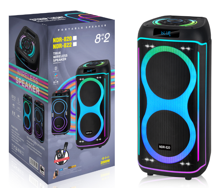 NDR-820 NDR Partyspeaker outdoor speaker with pull rod NDR-820 2*8 inch 40W NDR AUDIO NDR SPEAKER - Image 1