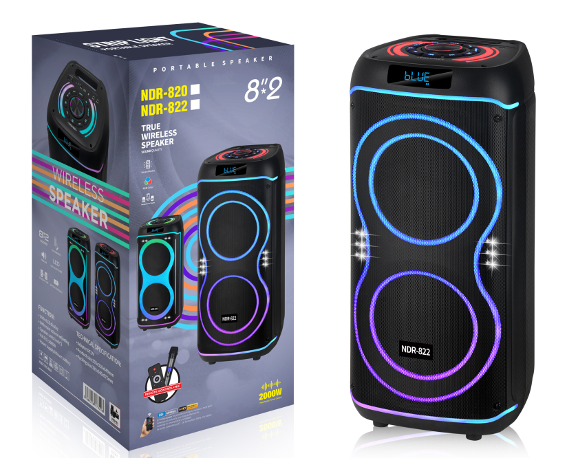 NDR-822 NDR Partyspeaker outdoor speaker with pull rod NDR-822 2*8 inch 40W NDR AUDIO NDR SPEAKER - Image 1