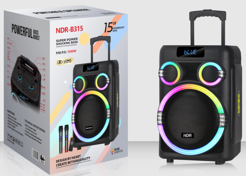 NDR-B315 NDR Partyspeaker outdoor speaker with pull rod NDR-B315 15 inch 60W NDR AUDIO NDR SPEAKER - Image 1