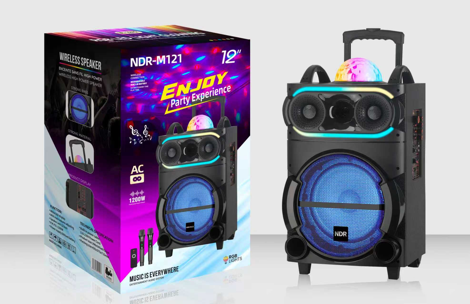NDR-M121 NDR Partyspeaker outdoor speaker with pull rod NDR-M121 12 inch 40W NDR AUDIO NDR SPEAKER - Image 1